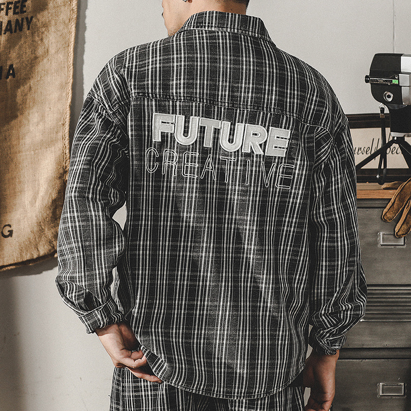 傑雷諾美式經典格子襯衫男長袖日系潮牌格紋襯衣外套男春秋款衣服