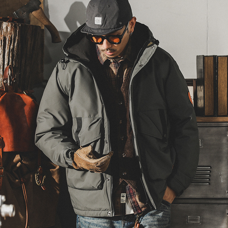 美式復古工裝連帽羽絨服男冬季潮牌90白鴨絨寬鬆大碼休閒保暖外套