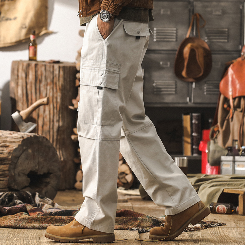 美式復古直筒工裝褲子男秋季寬鬆闊腿褲潮牌傘兵褲2024新款休閒褲