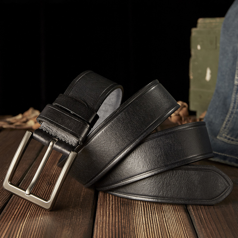 手工真皮男士皮帶復古簡約休閒百搭不銹鋼針扣牛皮腰帶牛仔褲帶潮