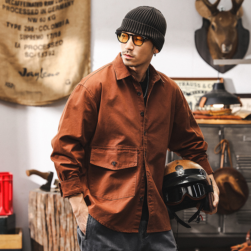 美拉德復古野性粗獷工裝襯衫男春季2025新款潮牌美式休閒長袖襯衣