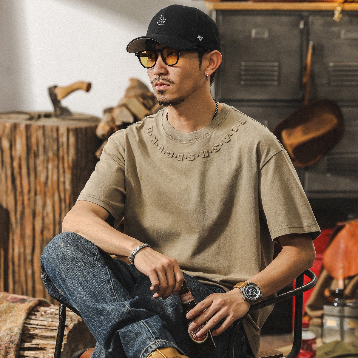 美式復古260g重磅T恤男夏季短袖2025新款潮流立體鋼印寬鬆上衣男