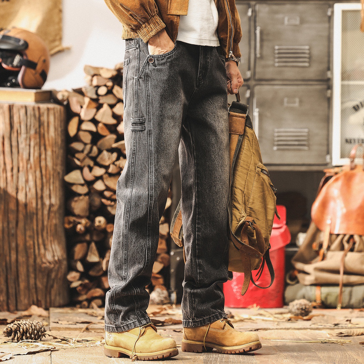 美式復古水洗牛仔褲男秋季潮牌vibe工裝褲子男寬鬆直筒男士休閒褲