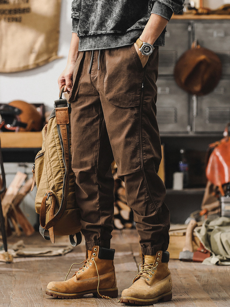 美式重磅復古工裝褲子男春季潮牌寬鬆直筒休閒褲男束腳獵裝戰術褲