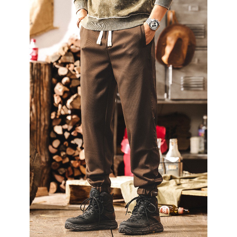 美式重磅復古休閒褲子男秋季2025新款男士衛褲潮牌拼接運動束腳褲