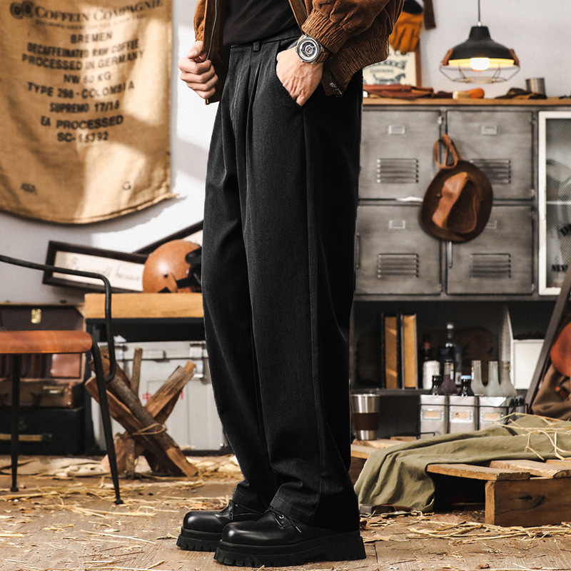 美式復古秋季褲子男寬鬆闊腿褲2024新款直筒西褲春秋款男士休閒褲