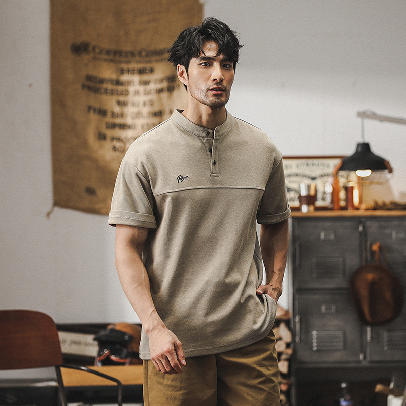 美式重磅Polo衫男短袖夏季2024新款寬鬆潮牌亨利衫簡約休閒T恤男