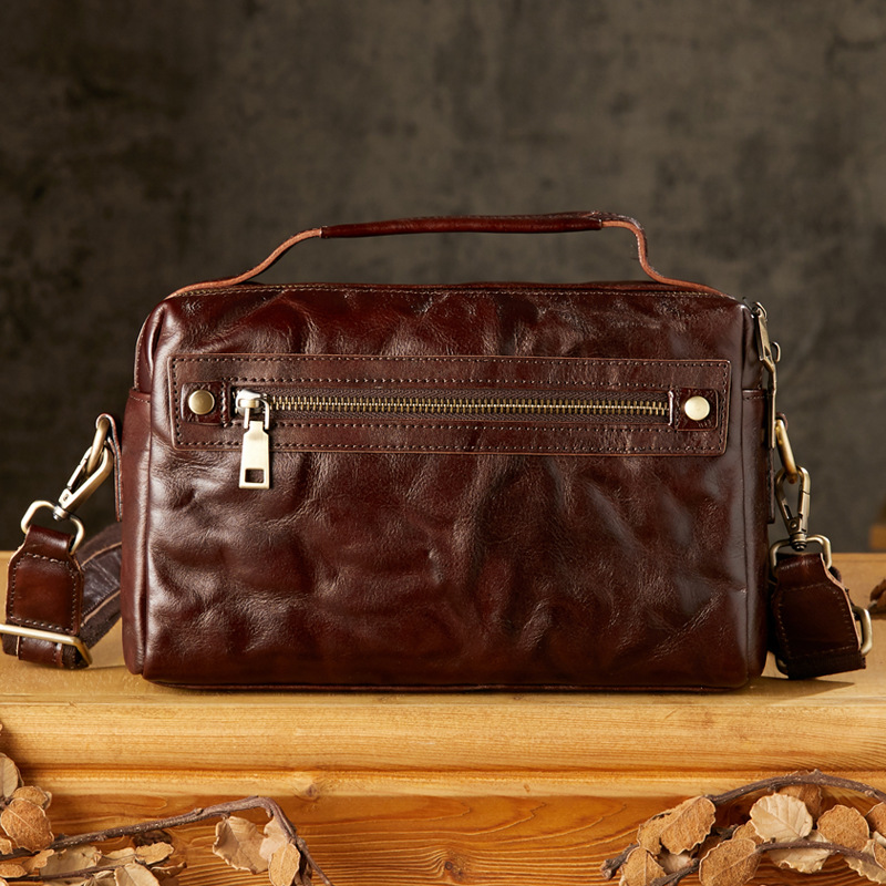 原創手工植鞣牛皮單肩包男士真皮斜挎包休閒時尚多功能手提包男包