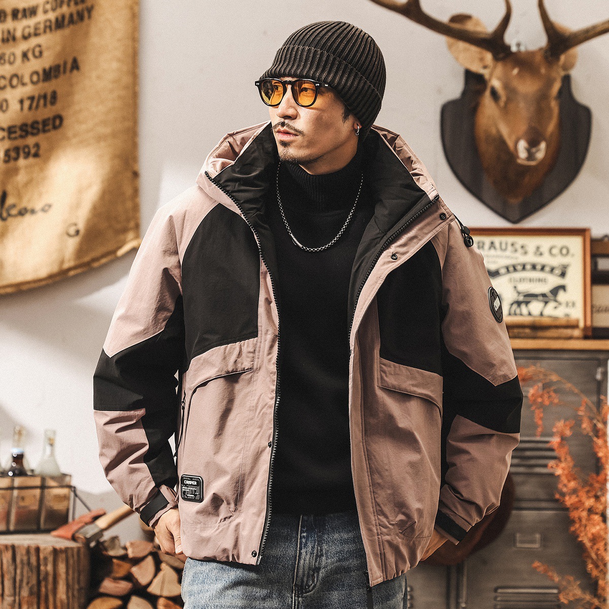 美式復古90%純白鴨絨工裝羽絨服男冬季戶外寬鬆加厚防寒連帽外套