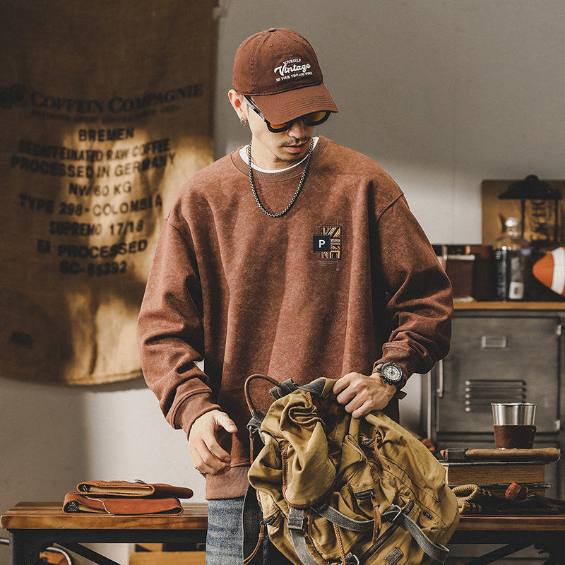 杰雷諾美式重磅350g潮流印花衛衣男秋冬款復古做舊休閒長袖上衣男