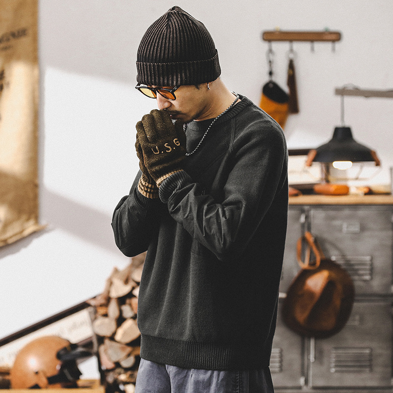 美式重磅復古毛衣男秋冬款加厚口袋設計款潮牌寬鬆大碼男士針織衫