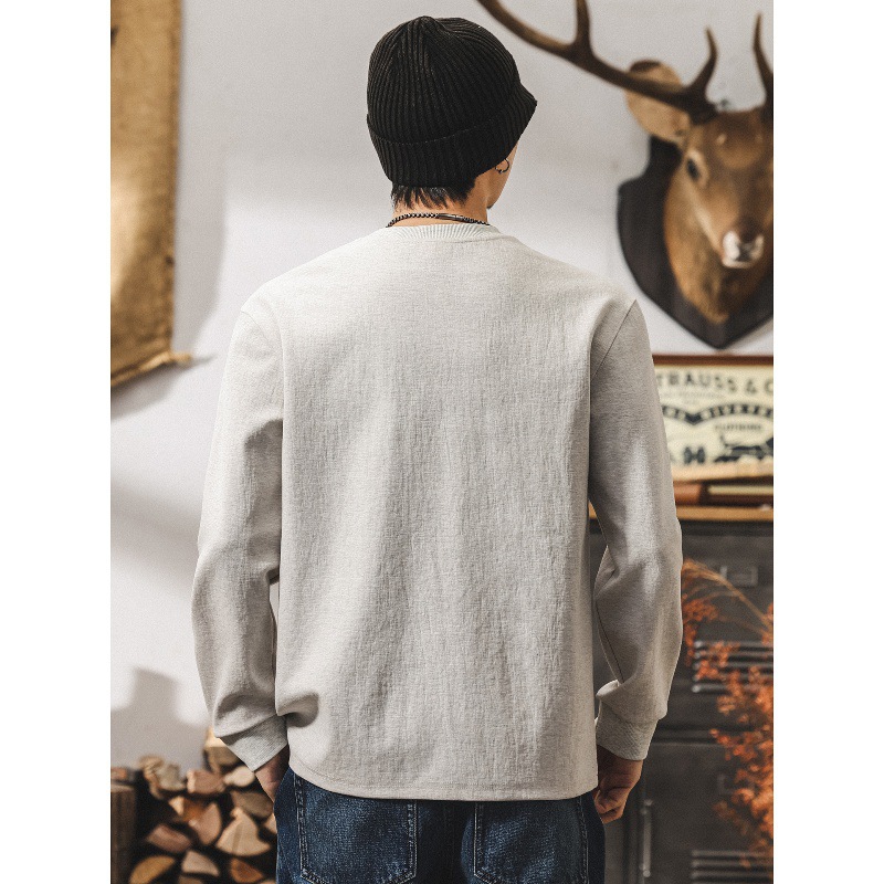 美式復古長袖t恤男寬鬆秋季新款重磅衛衣男春秋潮牌寬鬆男士上衣T