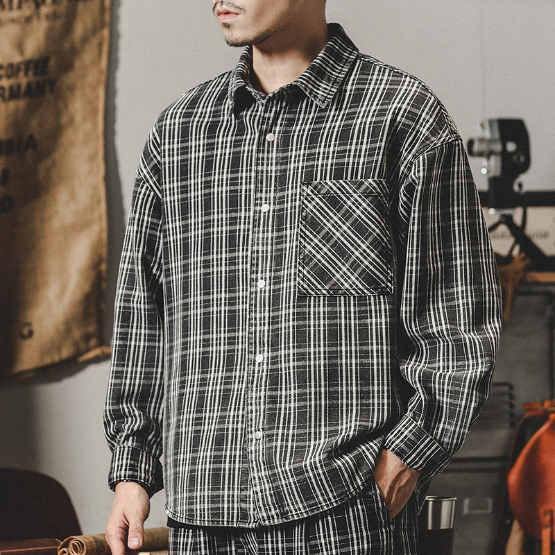 傑雷諾美式經典格子襯衫男長袖日系潮牌格紋襯衣外套男春秋款衣服