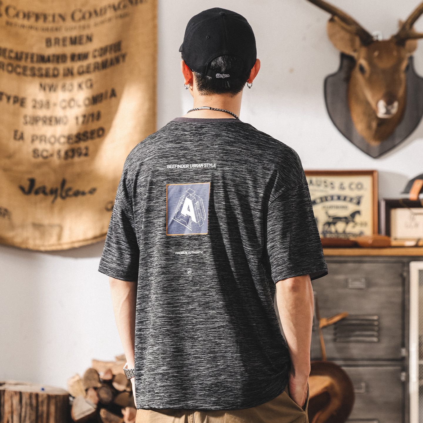 美式山系涼感冰絲T恤男生短袖夏季薄款2025新款寬鬆大碼潮牌上衣