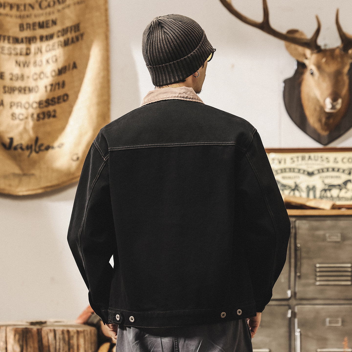 美式復古重磅穀倉工裝夾克男春秋新款潮牌寬鬆巴恩風翻領外套男款