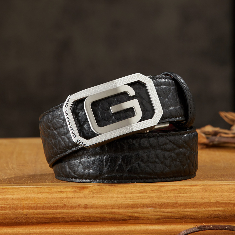 手工非洲野牛皮滑扣皮帶男自動扣真皮腰帶商務青年褲帶時尚休閒潮