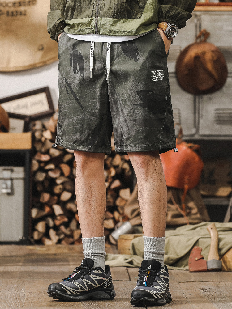 戶外速乾軍綠色迷彩工裝短褲男夏季薄款寬鬆大碼男士休閒五分褲潮
