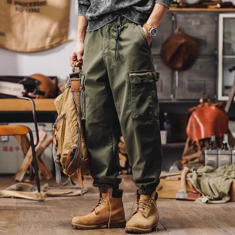 美式復古卡其色工裝褲男春季2025新款潮牌戶外通勤寬鬆束腳休閒褲