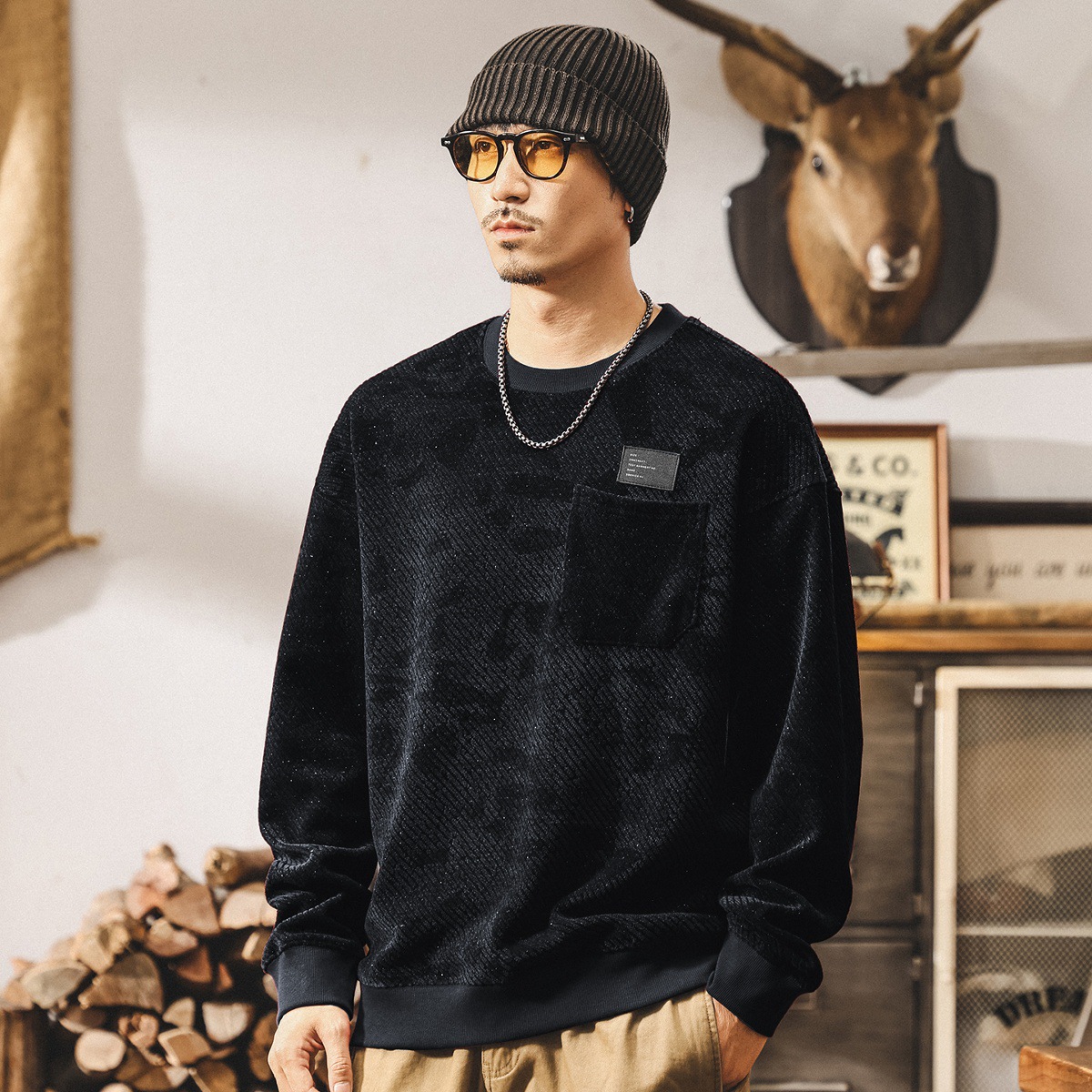 美式復古重磅肌理男士衛衣秋季2025新款潮牌寬鬆大碼春秋長袖上衣