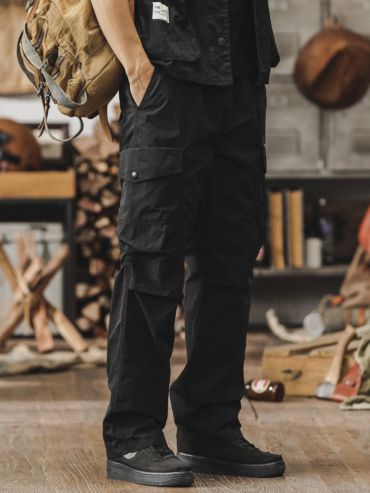 春季新款黑色工裝褲子男春季美式直筒休閒褲男戶外戰術機能衝鋒褲