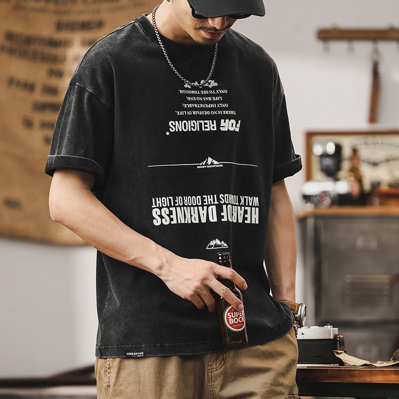 杰雷諾16S重磅T恤男短袖夏季美式復古寬鬆大碼印花體恤上衣男