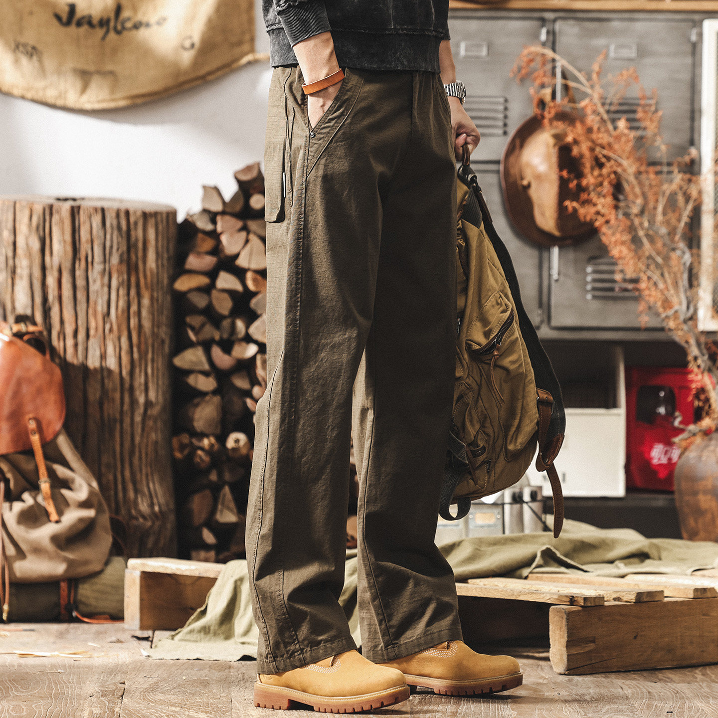 美式復古長絨棉工裝褲子男春季2026新款寬鬆直筒潮牌男士休閒長褲