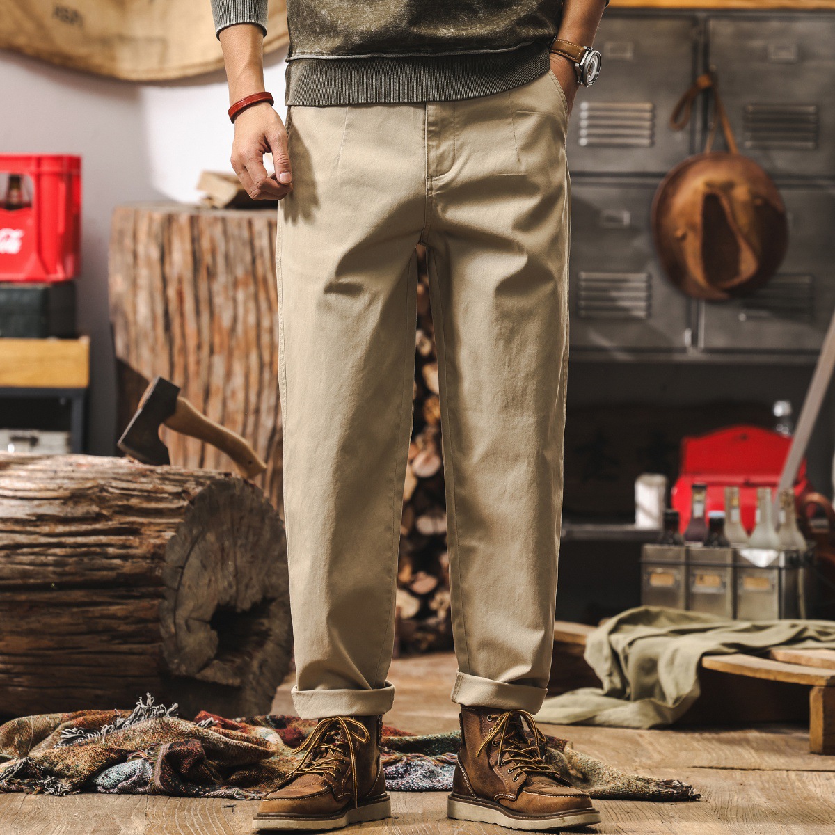 美式復古工裝褲子男潮牌春季阿美咔嘰奇諾褲美拉德寬鬆直筒休閒褲