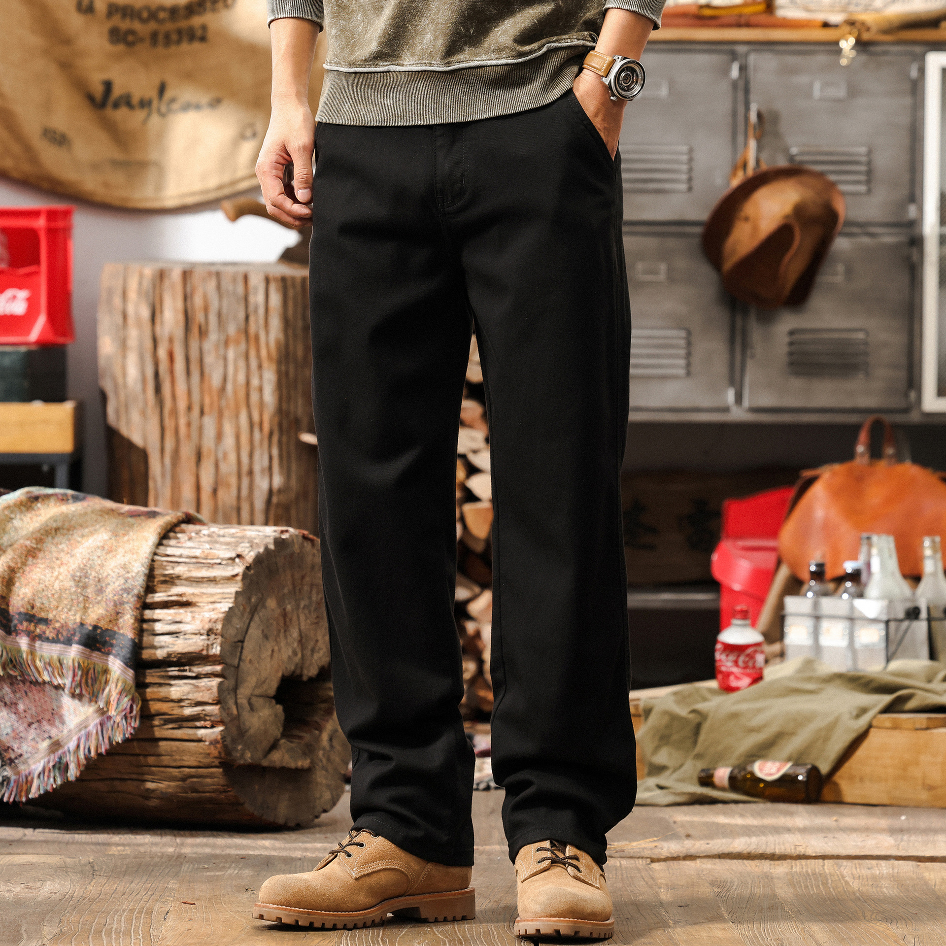 活性染不掉色美式牛仔褲男夏季垂感萊賽爾長褲潮牌寬鬆直筒休閒褲