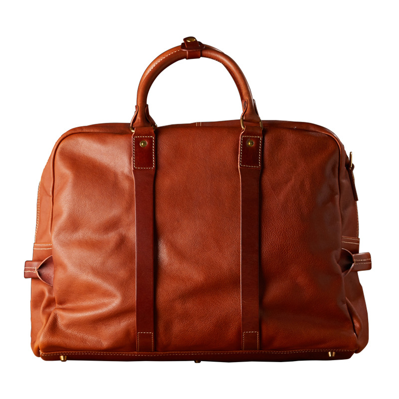 手工頭層植鞣牛皮手提包男士出差健身單肩斜挎包真皮大容量旅行包