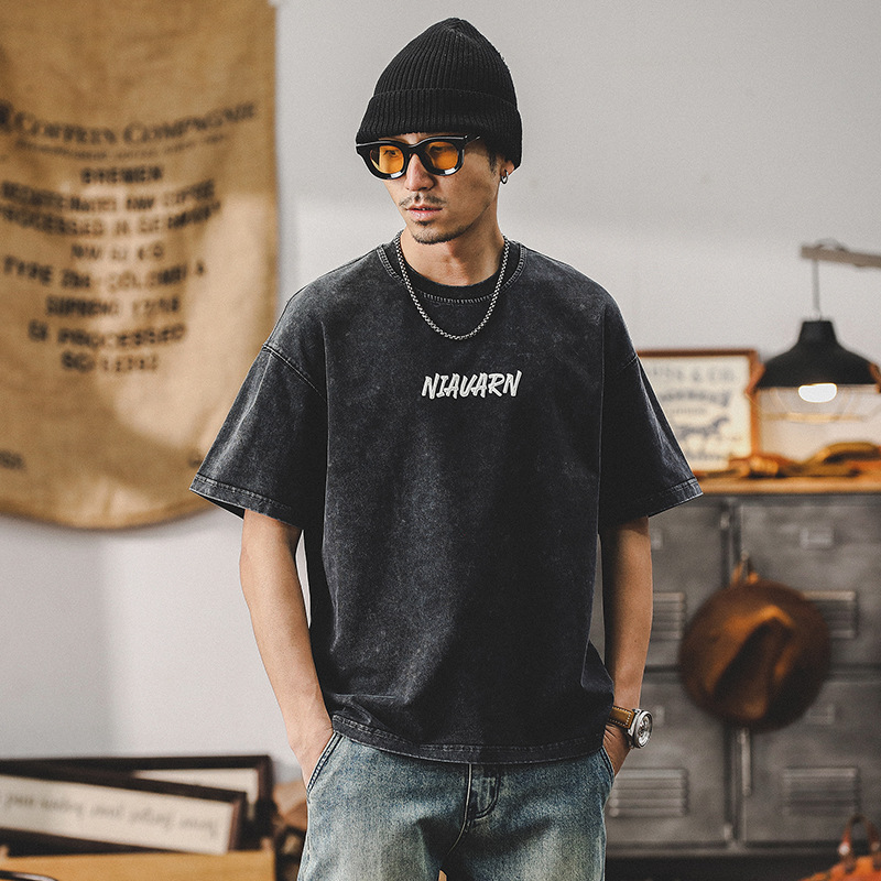 美式復古酵洗重磅短袖男夏季T恤2024新款潮牌寬鬆高級感男士上衣