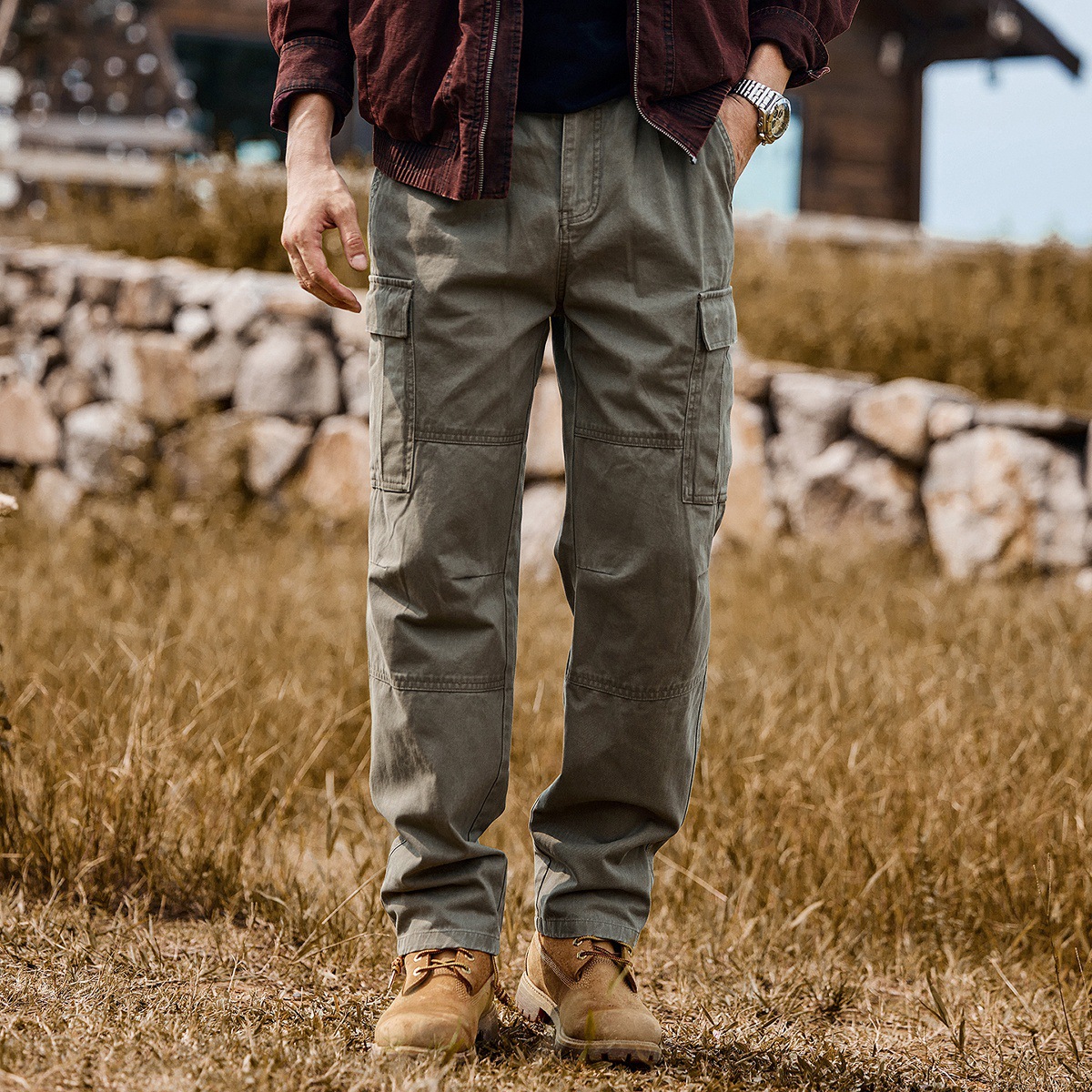 美式復古重磅工裝褲子男冬季加厚潮牌戶外機能傘兵褲寬鬆休閒長褲