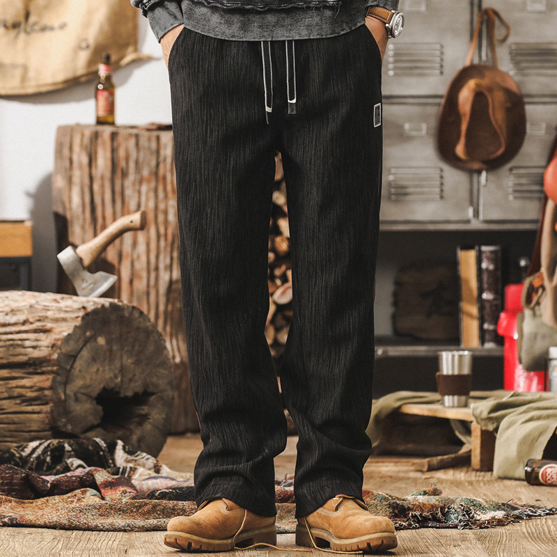美式覆古高級感燈芯絨休閒褲男2024秋冬款重磅衛褲寬鬆垂感直筒褲