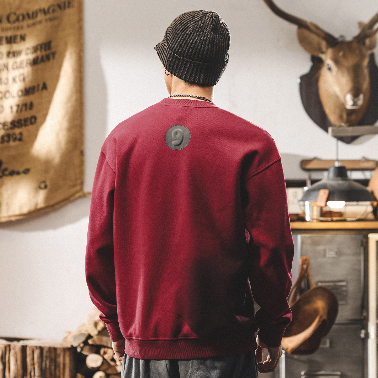 安可拉紅美式重磅衛衣男春秋2025新款潮牌髒染水洗寬鬆休閒上衣男