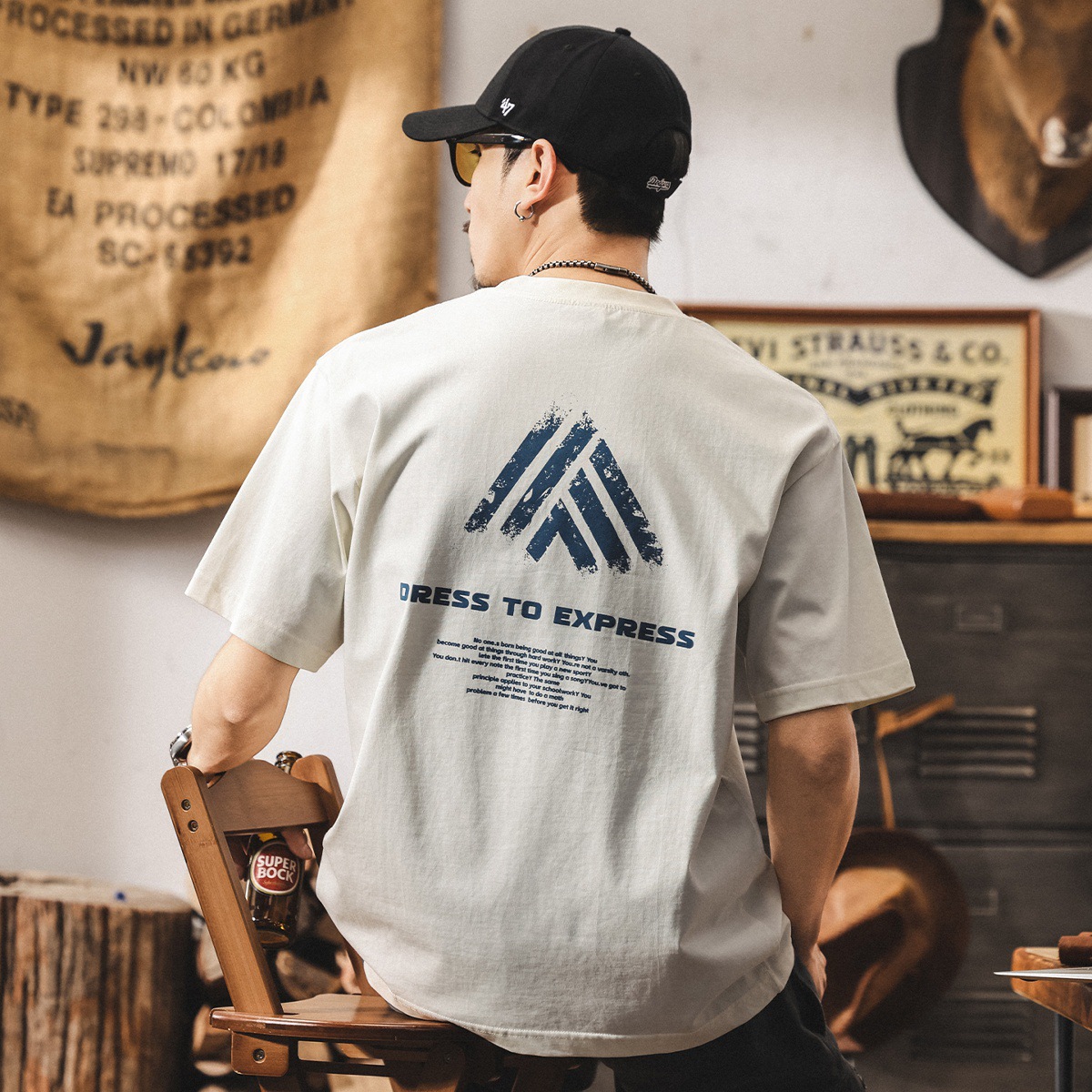 夏季男士短袖2025新款潮流t恤男裝寬鬆半袖體恤休閒美式印花上衣T