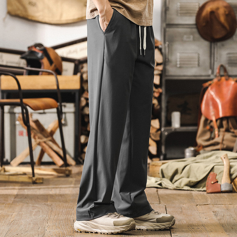 冰絲涼感男士休閒褲2024新款夏季薄款速乾褲潮流垂感寬鬆直筒男褲