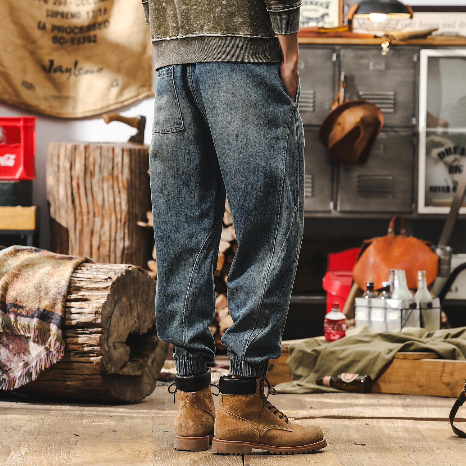 萊賽爾薄款褲子男夏季美式復古2025新款寬鬆直筒束腳休閒牛仔褲男