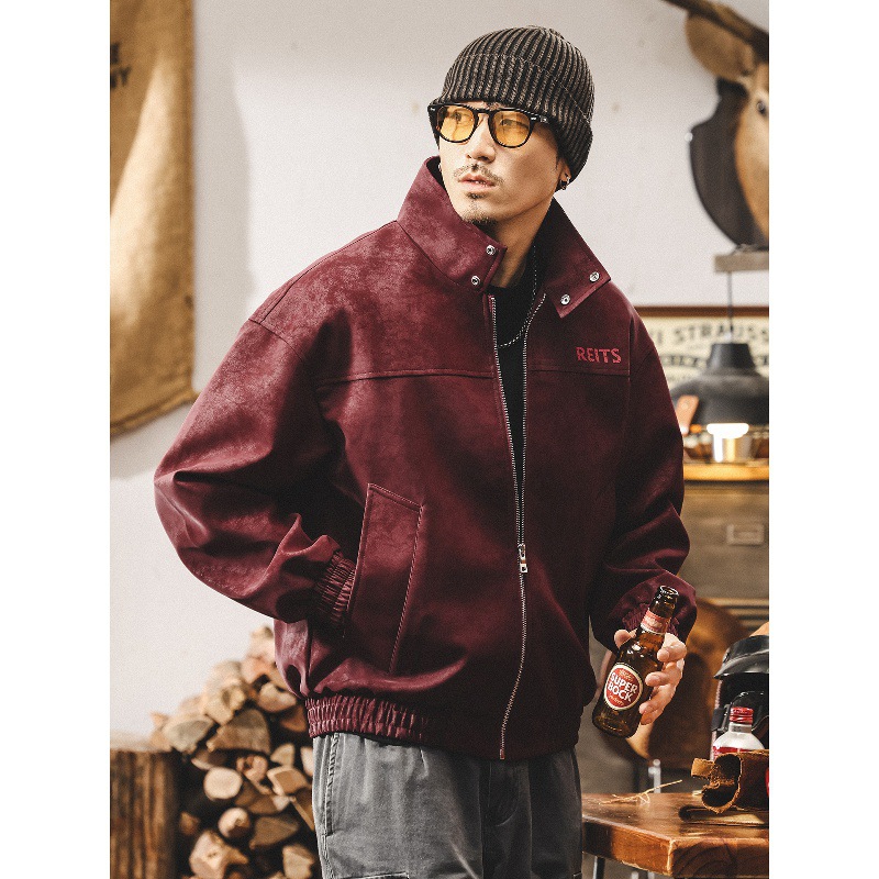 美式復古扎染斑駁做舊皮衣外套男春秋新款潮流痞帥機車寬鬆皮夾克