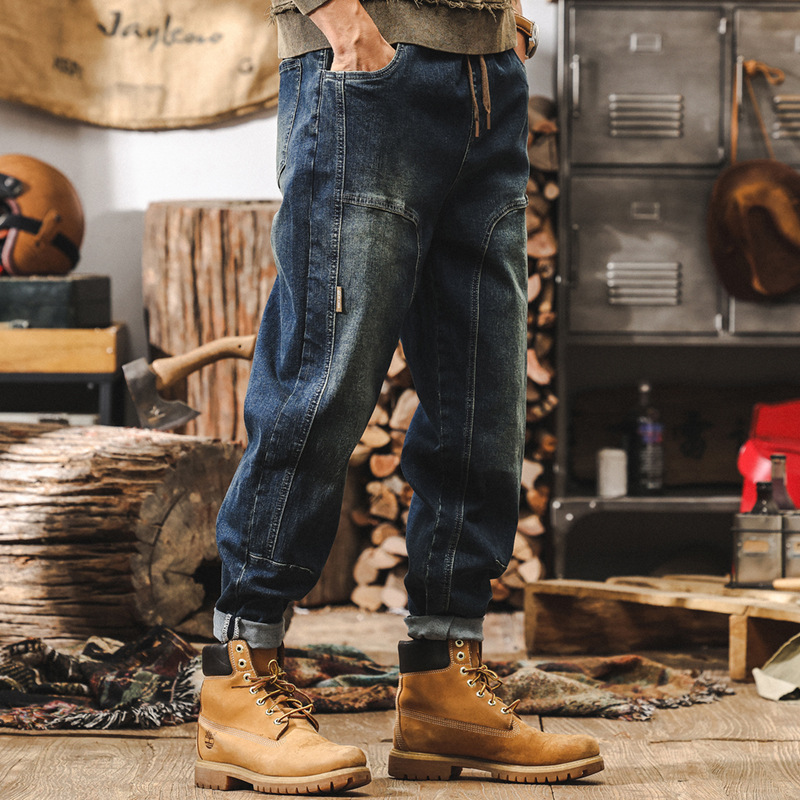 美式復古牛仔褲2024新款潮牌男士褲子秋冬款寬鬆直筒水洗休閒褲男