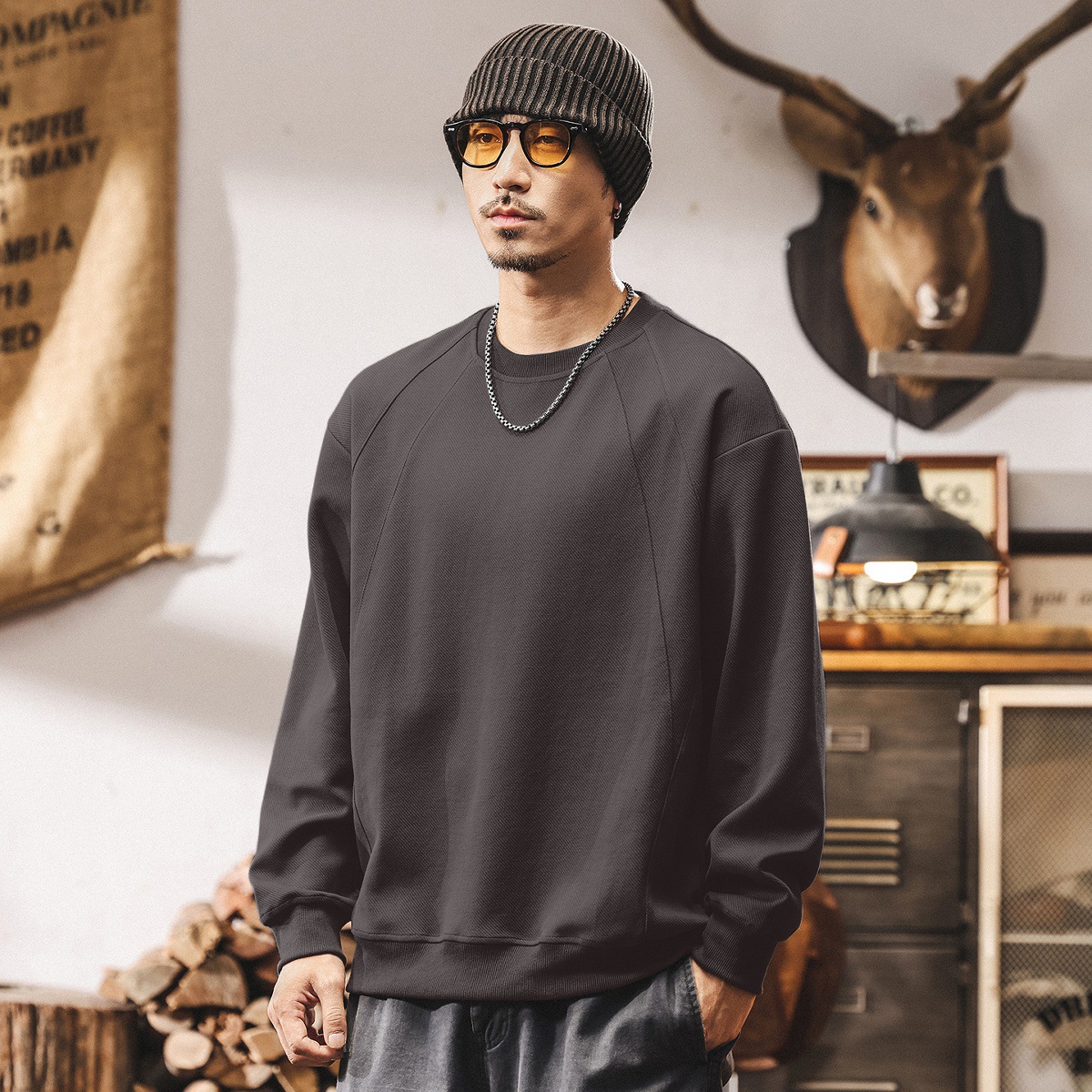 美式復古380g重磅拼接解構衛衣男春秋2025新款寬鬆休閒男士上衣潮