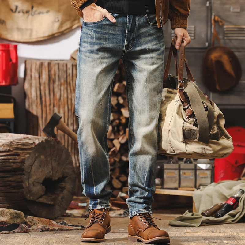 美式復古牛仔褲男士2025新款秋季硬漢西部機車做舊水洗直筒休閒褲