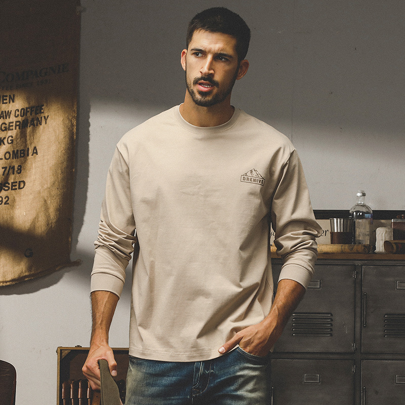 美式重磅複古長袖t恤男2024新款潮牌秋季上衣寬松大碼衣服男