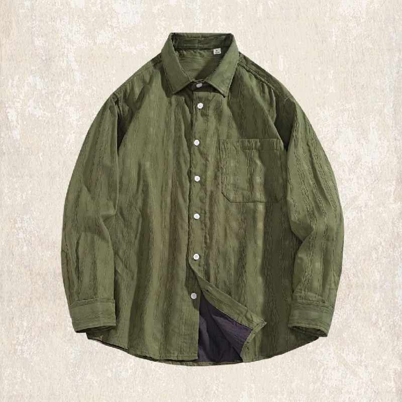 美式高級感休閒襯衫男士長袖秋季2024新款寬鬆潮流白色襯衣外套男