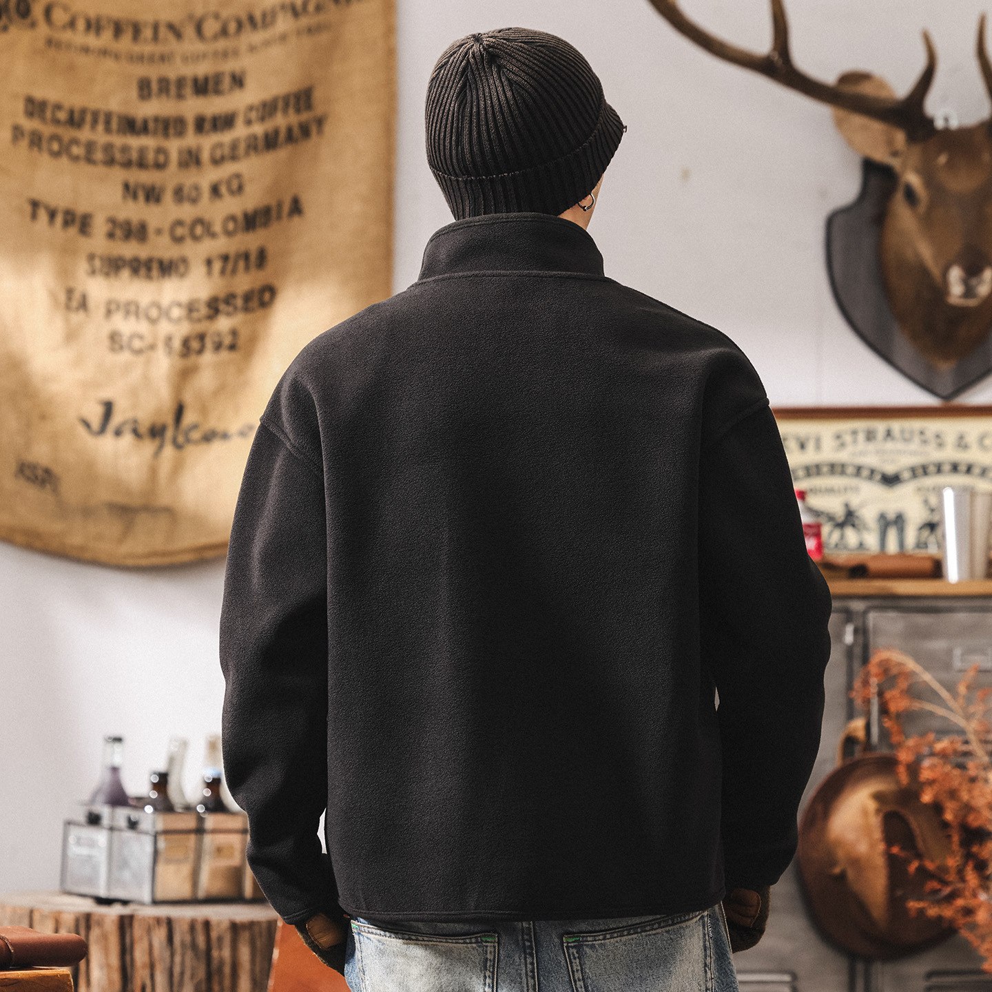 美式復古重磅保暖內膽戶外抓絨衣男冬季加厚內搭搖粒絨休閒外套男