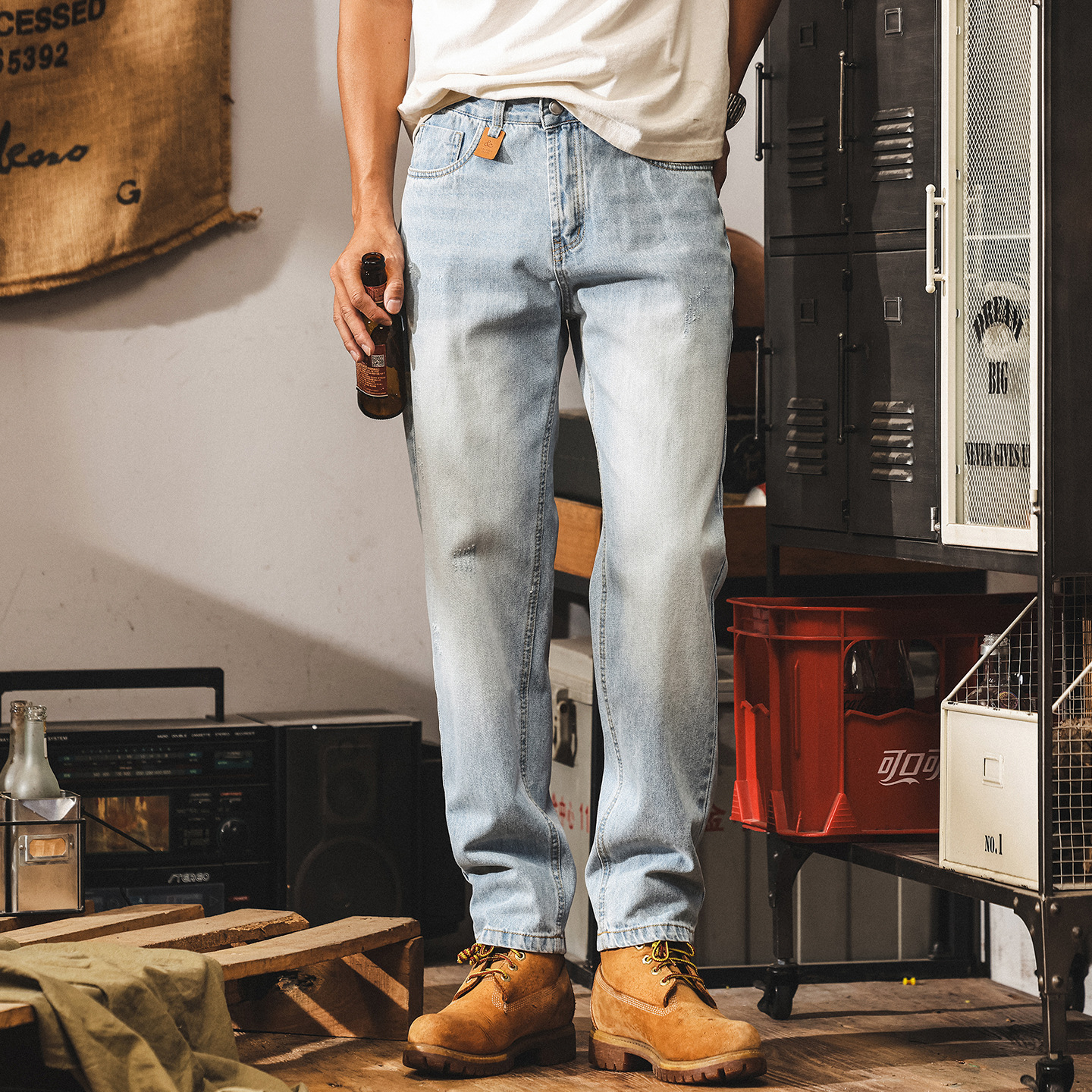 淺藍色牛仔褲男款秋季直筒2025新款潮牌男士休閒褲寬鬆美式長褲男