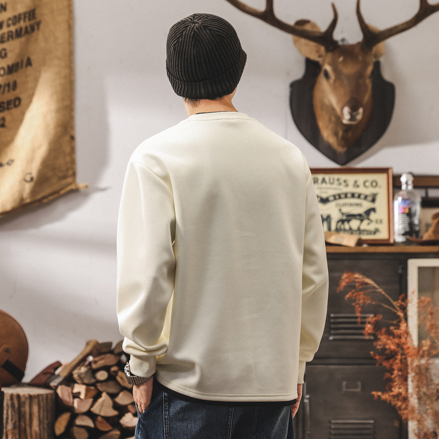 美式復古280g重磅衛衣男春秋2025新款假兩件V領長袖t恤秋季上衣男