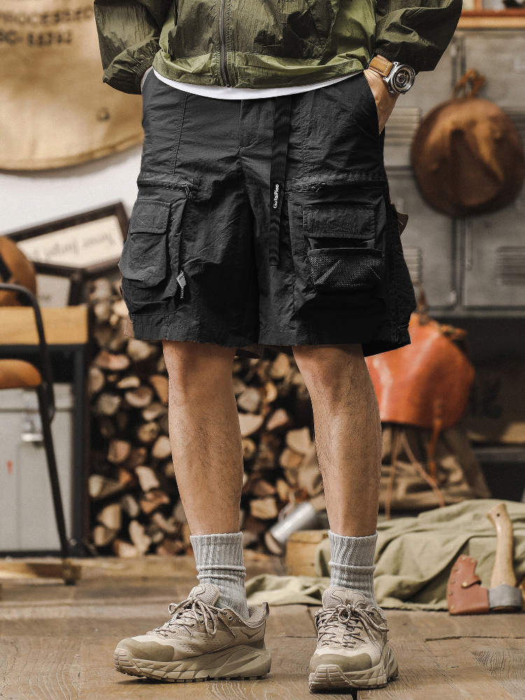 美式戶外速乾工裝短褲男夏季寬鬆機能多口袋男士休閒通勤五分褲潮