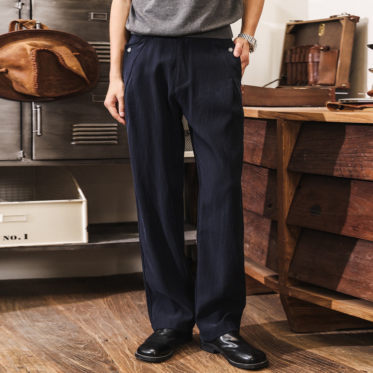 美式復古莫瑞老錢風褲子男春夏季薄款商務通勤男士西褲休閒直筒褲