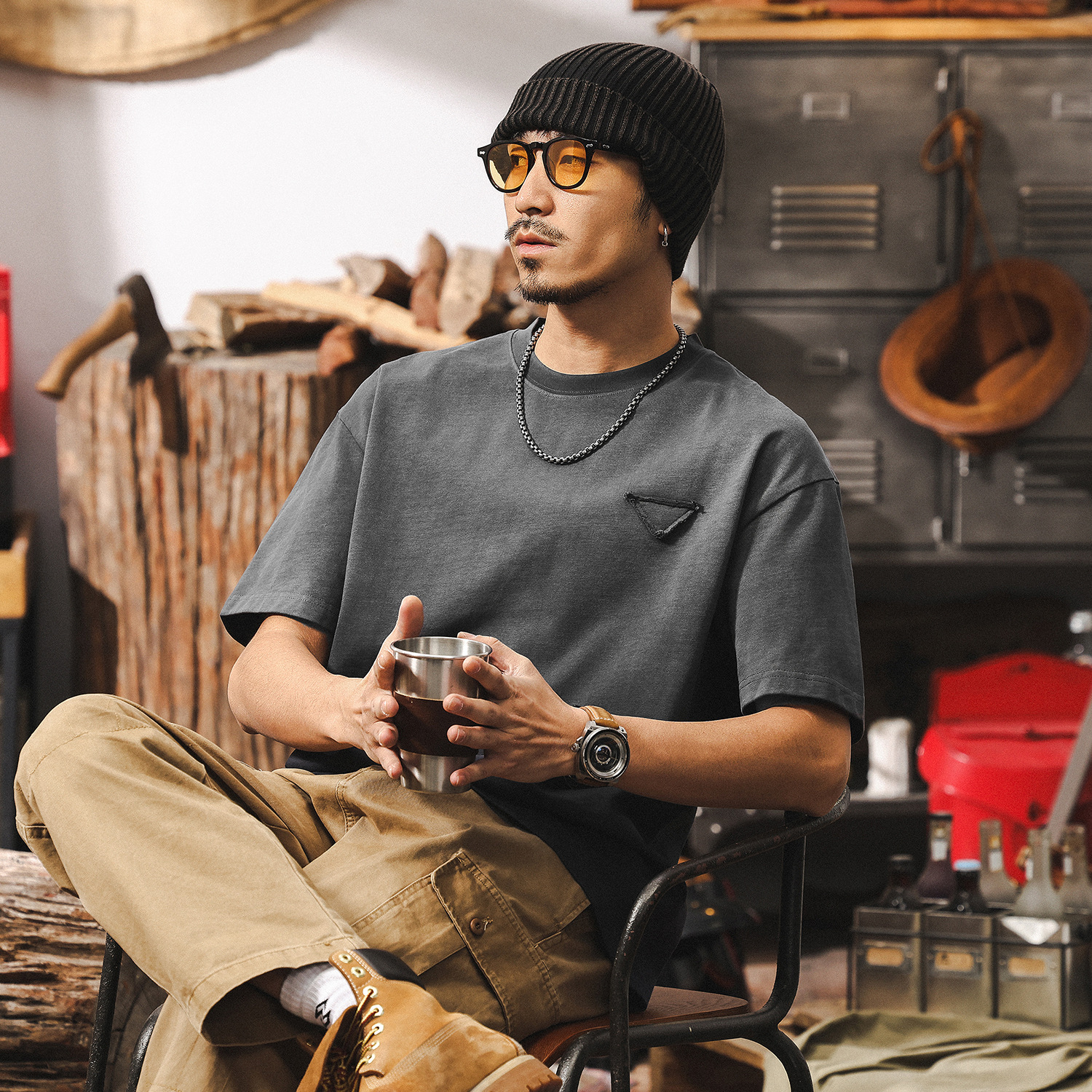 阿蘇特漸變水洗重磅T恤男短袖男夏季2025新款復古寬鬆上衣男