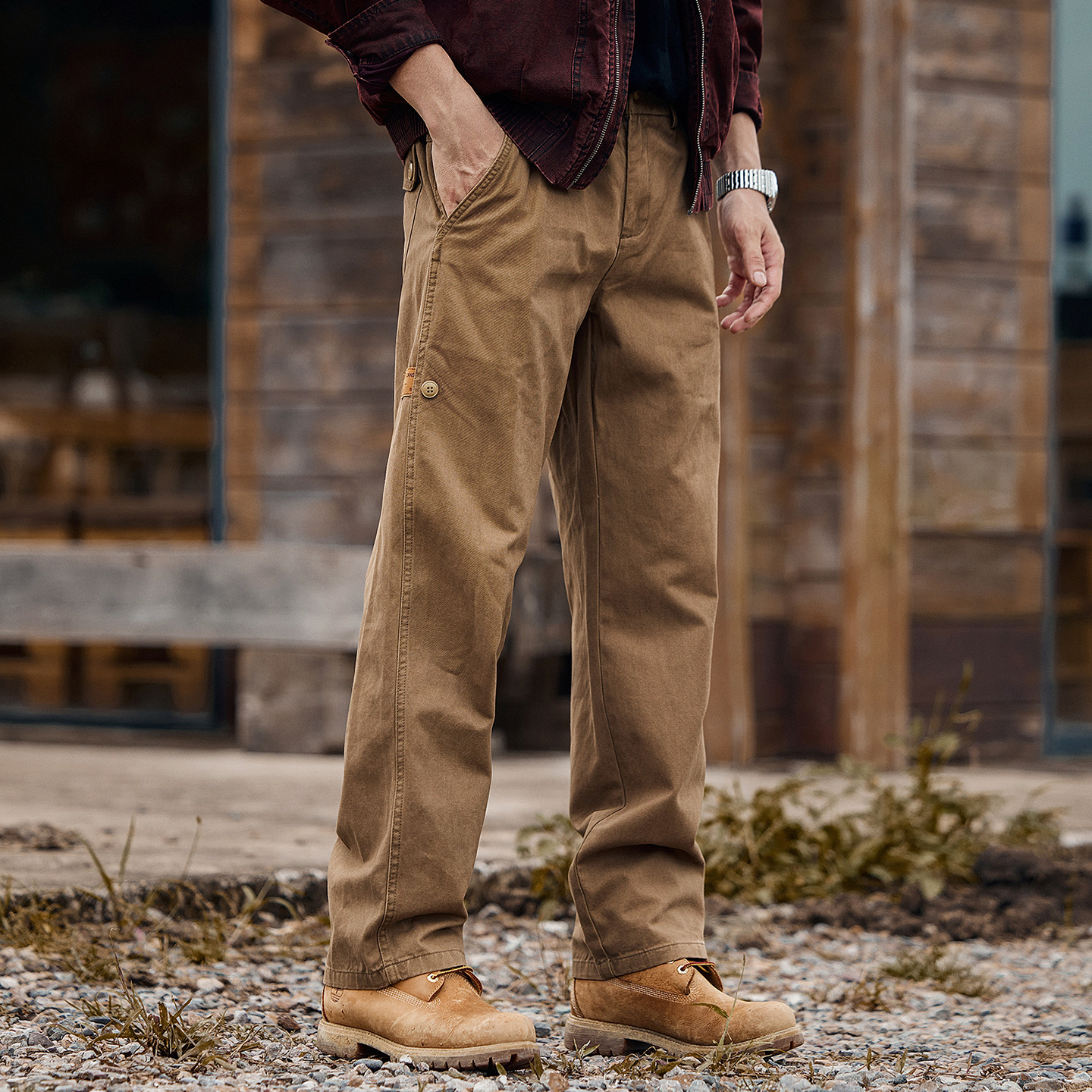 美式復古重磅加絨工裝褲子男款冬季加厚潮牌男褲寬鬆直筒休閒長褲