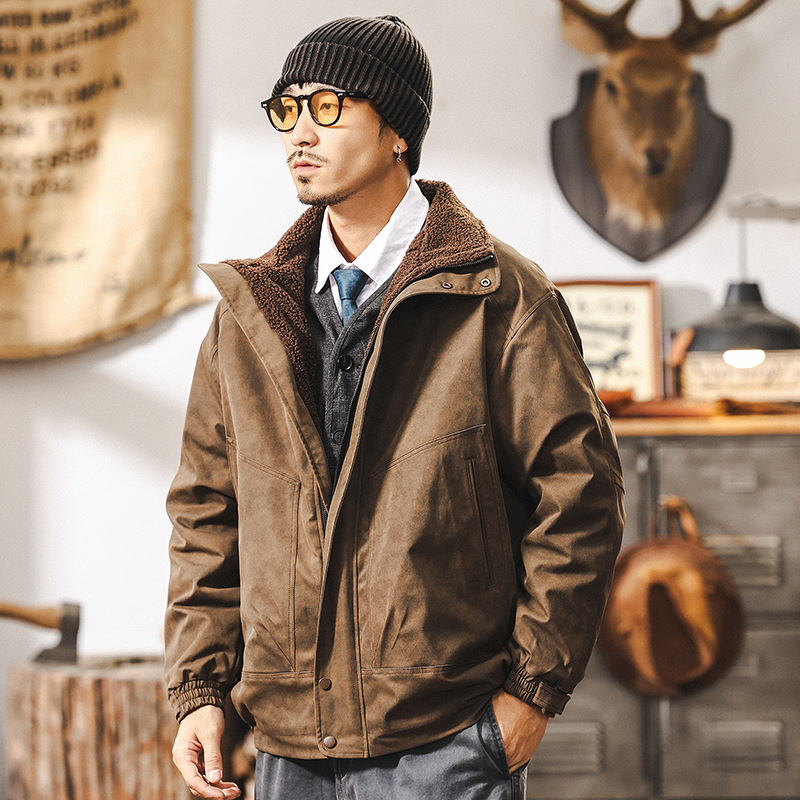 美拉德扎染復古羊羔絨外套男冬季加厚棉衣男士戶外工裝夾克棉服男